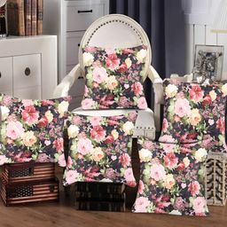Tesmare Grey & Pink 5 Pieces Floral Satin Square Cushion Covers-image-73