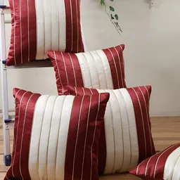 Stuff N' Fluff Red & White 5 Pieces Colourblocked Square Cushion Covers-23