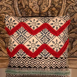 ABSTRACT INDIA Red & Black Square Cotton Tufted Cushion Covers-16