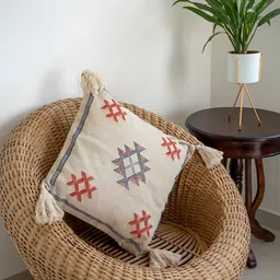 ABSTRACT INDIA Beige Brown Geometric Hand Block Printed Cotton Square Cushion Cover-6