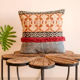 ABSTRACT INDIA Mustard & Black Square Cotton Tufted Cushion Covers-image-90