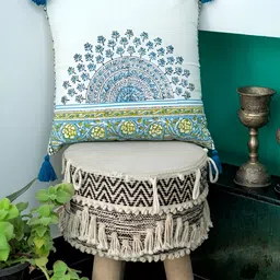 ABSTRACT INDIA White Cotton Square Cushion Cover-image-86