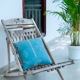 ABSTRACT INDIA Blue Cotton Square Cushion Cover-image-93