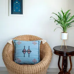 ABSTRACT INDIA Blue Brown Geometric Hand Weaving Cotton Square Cushion Cover-image-33
