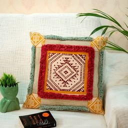 ABSTRACT INDIA Beige Cotton Square Cushion Covers-56