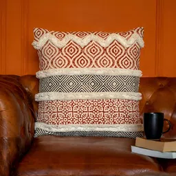 ABSTRACT INDIA Maroon Beige Geometric Hand Block Printed Cotton Square Cushion Cover-10