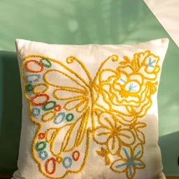 ABSTRACT INDIA Beige & Mustard  Square Cotton Embroidery Cushion Covers-image-89