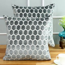 Just Home Grey & White Set of 2 Geometric Square Cushion Covers-18