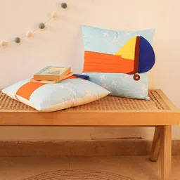 House This The Stearman Puzzle Blue & Orange Set of 2 Cotton Square Cushion Covers-12