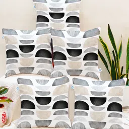 STITCHNEST Black & Green Set of 5 Geometric Square Cushion Covers-30
