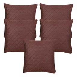 Creeva 5 Pieces Brown Quilted Dupion Silk Square Cushion Covers-picture-32