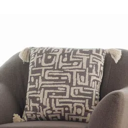 Pluchi Grey & Cream-Coloured Geometric Pure Cotton Square Cushion Cover-33