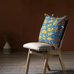 Contrast Living Blue & Mustard Geometric Square Cotton Cushion Cover-image-33