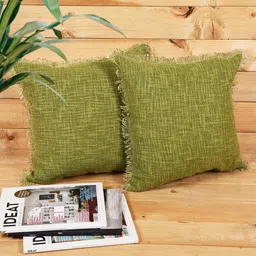 KRAVIKA Green 2 Pieces Cotton Square Cushion Covers-image-14