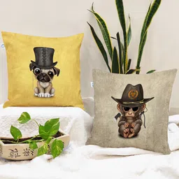STITCHNEST Yellow & Beige Set of 2 Abstract Square Cushion Covers-image-39
