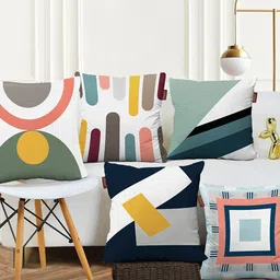 AEROHAVEN White & Yellow Set of 5 Abstract Square Cushion Covers-8