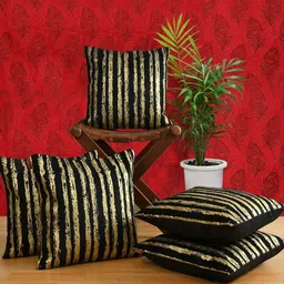 AEROHAVEN Black & Gold-Toned Set of 5 Striped Velvet Square Cushion Covers-image-17