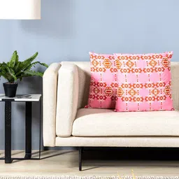 Contrast Living Pink & White 2 Pieces Ethnic Motifs Cotton Square Cushion Covers-image-54