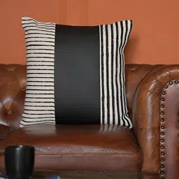 ABSTRACT INDIA Black & White Striped Cotton Rectangular Cushion Cover-6