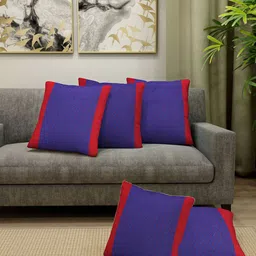 Arrabi Red & Blue Set of 5 Striped Square Cushion Covers-47