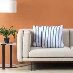 Contrast Living 2 Pieces White & Blue Striped Cotton Square Cushion Covers-picture-40