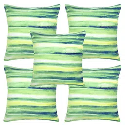 Alina decor Green & Yellow 5 Pieces Striped Square Cushion Covers-image-59