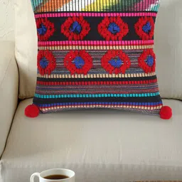 Mezposh Black & Red Acrylic Jacquard Embroidered Square Cushion Covers-25