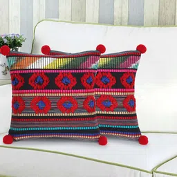 Mezposh Black & Red Embroidered Square Cushion Covers Set of 2-14