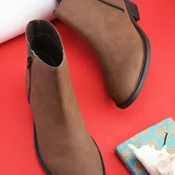 The Roadster Lifestyle Co. Tan Faux Leather Zipper Boots-51