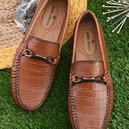 pelle albero Men Textured Leather Formal Slip On Loafers-image-63