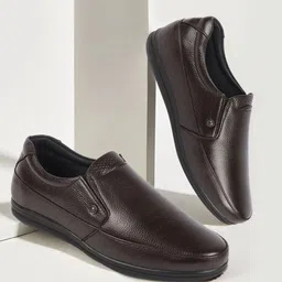 FAUSTO Men Textured Formal Genuine Leather Slip-On Shoes-image-71