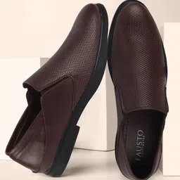 FAUSTO Men Brown Formal Leather Slip On Shoes-picture-40