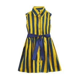 A T U N Mustard Yellow Striped Dress-image-31