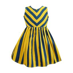 A T U N Mustard Yellow & Blue Striped Dress-image-41
