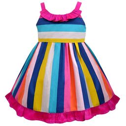 A T U N Girls Pink & Blue Striped Dress-image-26