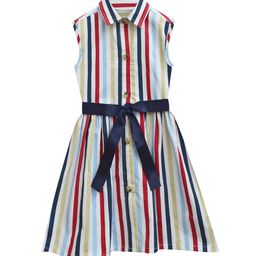 A T U N Multicoloured Pure Cotton Striped Dress-image-81