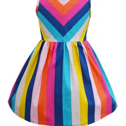 A T U N Girls Multicoloured Striped A-Line Cotton Dress-image-26