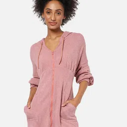 Campus Sutra Women Peach Self Design Wool Mini Jumper Dress-picture-4