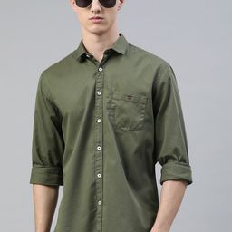 Louis Philippe Jeans Men Olive Green Slim Fit Solid Casual Shirt-image-11