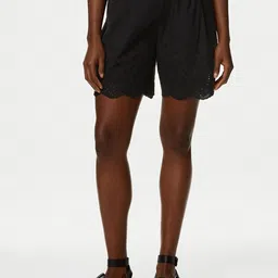 Marks & Spencer Women Floral Self Design Cotton High-Rise Shorts-image-99