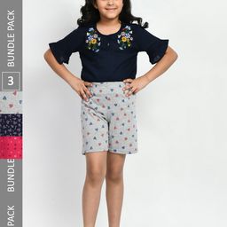 BAESD Girls Pack of 3 Printed Pure Cotton Shorts-picture-47