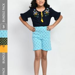 BAESD Girls Pack Of 3 Printed Mid-Rise Pure Cotton Shorts-picture-39