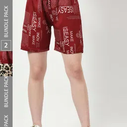 BAESD Women Pack Of 2 Typography Printed High-Rise Cotton Shorts-29