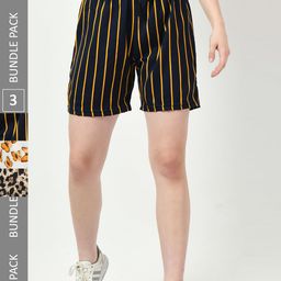 BAESD Women Pack Of 3 Striped High-Rise Regular Shorts-58