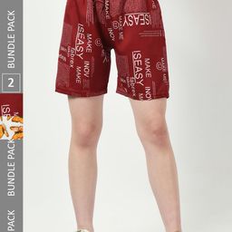 BAESD Women Pack Of 2 Printed High-Rise Regular Shorts-48