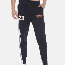 Steenbok Men Navy Blue & White Pure Cotton Straight-Fit Joggers-image-91