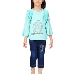 Aarika Girls Green Printed Top with Capris-image-5