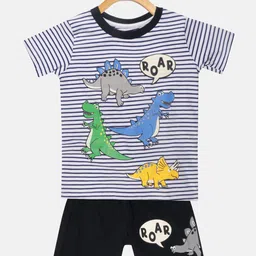 Lazy Shark Boys White & Blue Printed T-shirt with Shorts-49