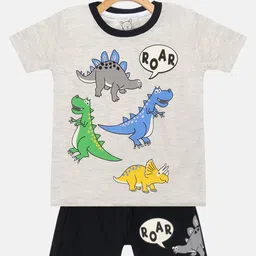 Lazy Shark Boys Grey & Black Printed T-shirt with Shorts-47