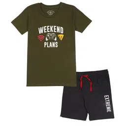 Masculino Latino Boys Printed Pure Cotton T-shirt with Shorts-image-36